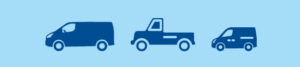 Illustrationer på tre olika typer av lätta lastbilar